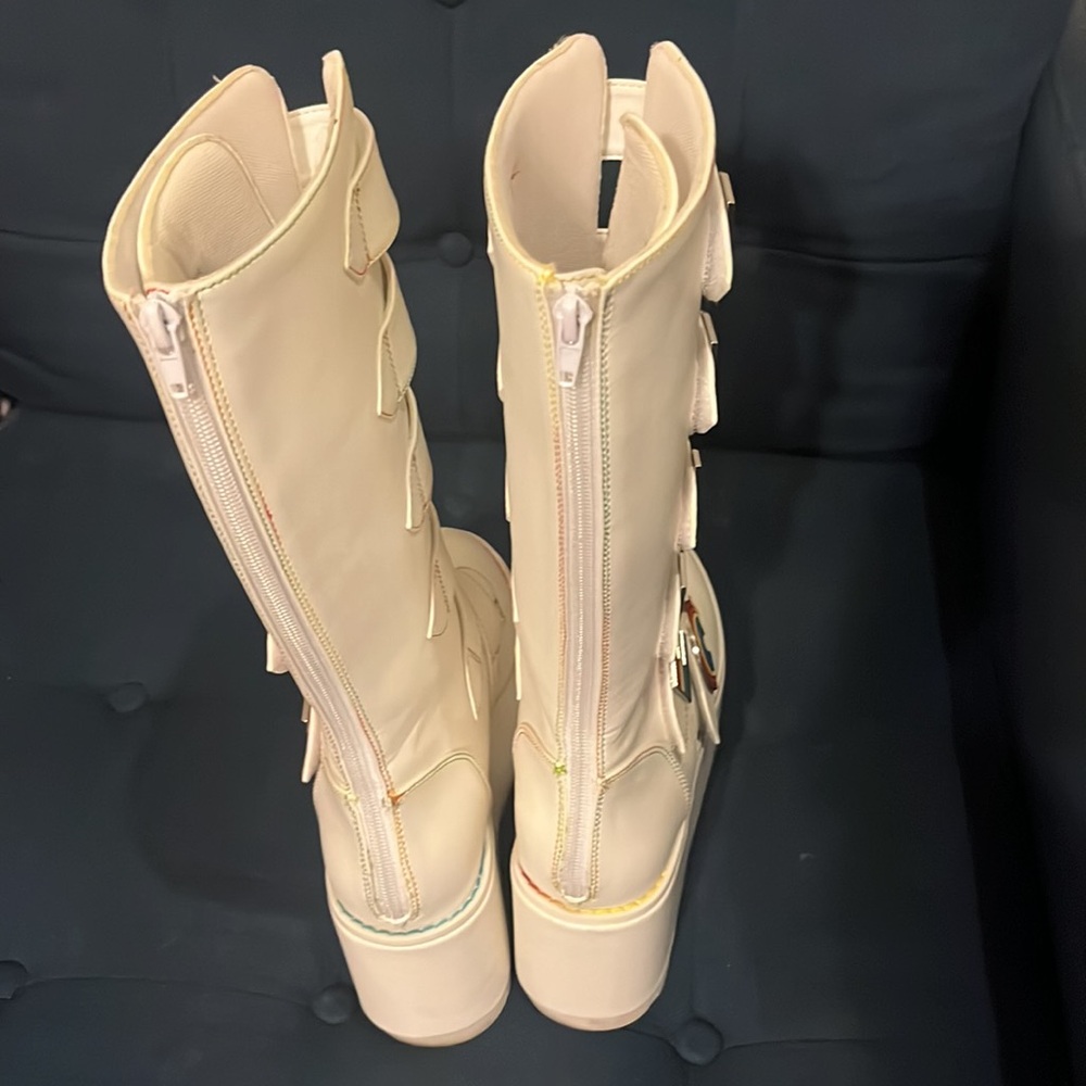 Y.R.U. Karma HI Pride White Platform Boots Rainbow Rave Size 8 - Picture 6 of 14